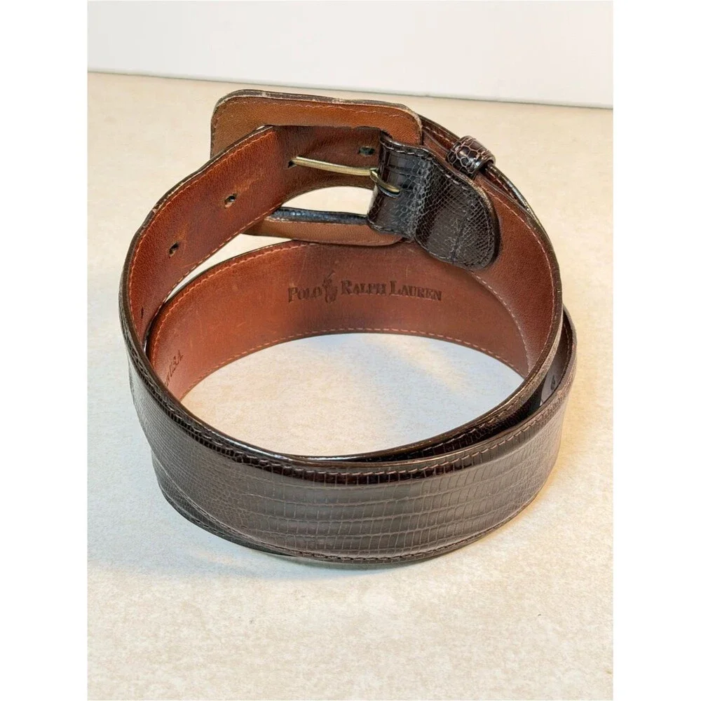 Polo RALPH LAUREN Genuine Lizard Belt & Buckle Brown USA Sz 28 Mens
